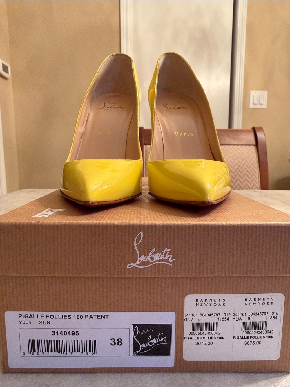 Christian Louboutin Yellow Patent Pointed-Toe Stiletto Pumps - Picture 2 of 10